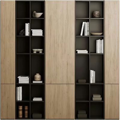Modern Two Tone Wooden Bookcase With Spacious Open Shelves For Storing Books And Elegant Decorations 3d model