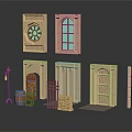 Decorative Wooden Furniture Models Including Doors Windows Fence Barrel And Cabinet
