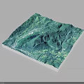 3D Square Terrain Model With Green Blue Textured Surface And White Base