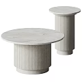 Two Modern Minimalist Coffee Tables With Round Top Fluted Base And Marble Surface 3d model