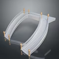 White Curved Staircase Model With Golden Decorative Pillars And Railings On Gray Background
