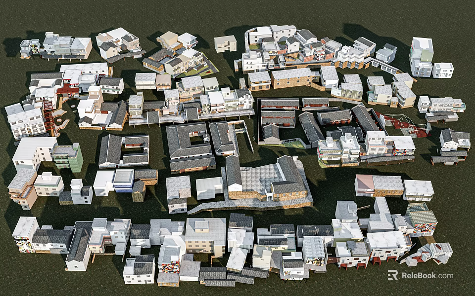Detailed City Building Complex Aerial View With Miniature Model Layout 3d model