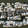 Detailed City Building Complex Aerial View With Miniature Model Layout