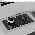 Modern Kitchen Gas Cooktop With Pot Lid And Control Knobs On White Tiled Surface 3d model