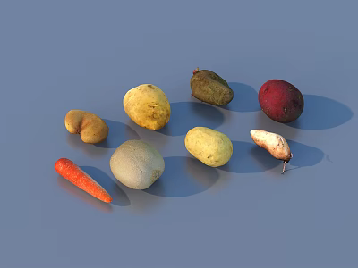 Fresh Assorted Root Vegetables Including Carrots Potatoes And Beetroots On Blue Surface 3d model