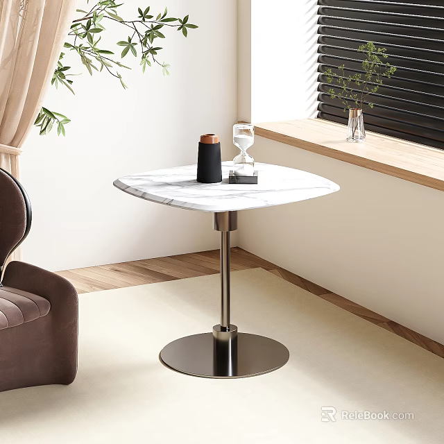 Modern Style Side Table With Marble Top And Metal Base For Living Room Decor 3d model 