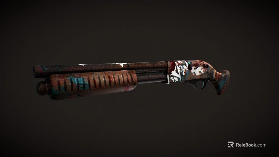 Custom Weapon Shotgun With Graffiti Artwork And Distressed Color Finish Design 3d model 