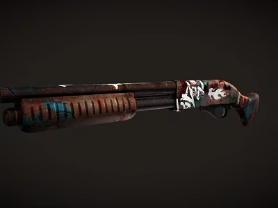 Custom Weapon Shotgun With Graffiti Artwork And Distressed Color Finish Design 3d model