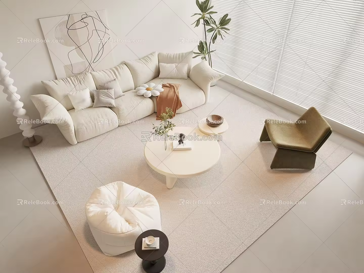 Cream wind sofa coffee table combination 3d model