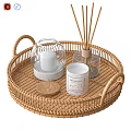 Elegant Morning Tea Set with Glass Cover Cup on Wicker Tray and Reed Diffuser