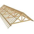Wooden Roof Truss Structure for Residential Building Construction with Triangular Framework and Support Beams