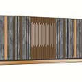 Modern Feature Wall Design With Wooden Strips Stone Panels And Vertical Patterns In Gray Brown