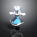Anime Style Character With Cat Ears And Long White Hair In Blue Black Dress