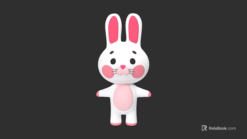 Cute White Cartoon Rabbit With Pink Ears Cheeks Belly And Feet 3d model 
