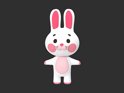 Cute White Cartoon Rabbit With Pink Ears Cheeks Belly And Feet 3d model