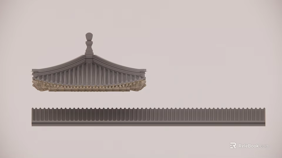 Traditional Chinese Building Components Featuring Ornamental Roof Eaves And Decorative Details 3d model 