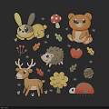 Cute Animal Themed Wall Decor Featuring Rabbit Bear Deer and Nature Elements 3d model