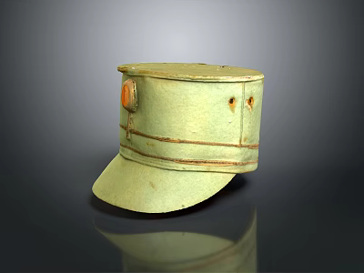 Vintage Light Green Hat With Orange Decorative Buttons And Smooth Brim 3d model