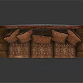 Traditional Three Seater Sofa With Wooden Frame And Ornate Floral Pattern Upholstery
