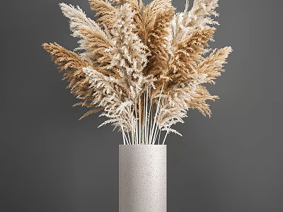 Minimalist Decorative Ornament Set With Beige And Brown Dried Pampas Grass In Gray Vase 3d model