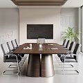 Modern Dark Wooden Conference Table With Leather Office Chairs In Bright Spacious Professional Meeting Room