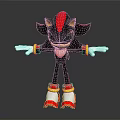 3D Black Hedgehog Character Model With Red Stripes White Gloves And Red Yellow Shoes In Standing Pose