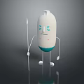 Cartoon Style Game Character With White Body Blue Face And Spear