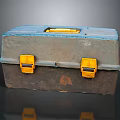 Vintage Blue And Gray Metal Toolbox With Yellow Latches And Handle