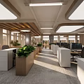 Modern Office Interior With Open Layout White Desks Black Chairs Computers And Green Plants