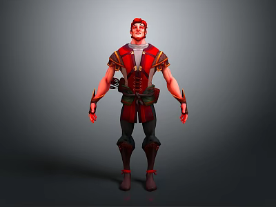 Game Movie Character 3D Model Standing Pose With Red Headscarf And Red Black Outfit 3d model