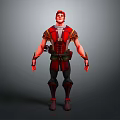 Game Movie Character 3D Model Standing Pose With Red Headscarf And Red Black Outfit