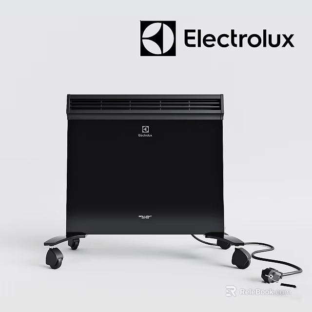 Electrolux Black Electric Heater With Portable Design And Rolling Wheels 3d model 