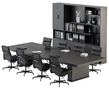 Meeting Table and Chair Combination Bookshelf 3d model