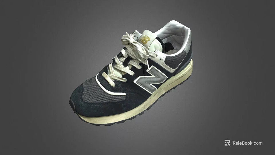 New Balance Classic Sneakers With Black Mesh Upper White Laces And Beige Rubber Sole 3d model 