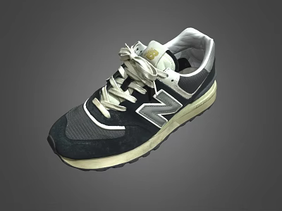 New Balance Classic Sneakers With Black Mesh Upper White Laces And Beige Rubber Sole 3d model