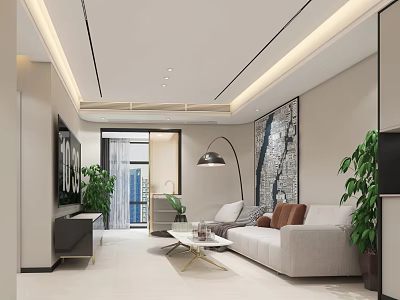 Modern Living Dining Room Interior With Sofa Coffee Table Floor Lamp And Wall Art 3d model