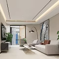 Modern Living Dining Room Interior With Sofa Coffee Table Floor Lamp And Wall Art