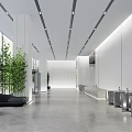 Modern Reception Desk Interior Design With Marble Counter White Backdrop Wall And Spacious Lobby Area