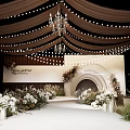 Elegant Banquet Hall Interior With Decorative Lights Flower Arrangements And Archway Design