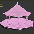 Octagonal Gazebo Structure With Conical Weathered Tile Roof And Columns On Octagonal Platform
