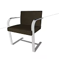 Modern Leisure Chair with Brown Fabric Seat Silver Metal Frame and Armrests