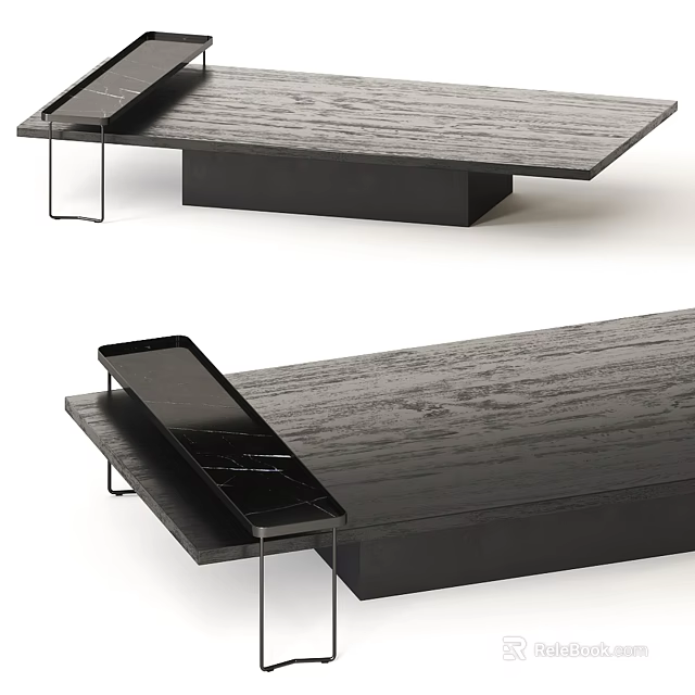 Modern Coffee Table With Wooden Surface Black Tray And Metal Legs Design 3d model 