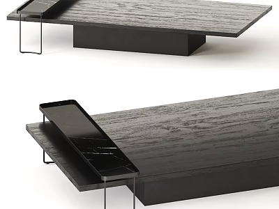 Modern Coffee Table With Wooden Surface Black Tray And Metal Legs Design 3d model