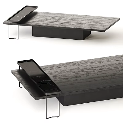 Modern Coffee Table With Wooden Surface Black Tray And Metal Legs Design 3d model