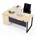 Modern Wooden Office Desk With Black Chair Open Laptop Colorful Magazines And White File Organizer