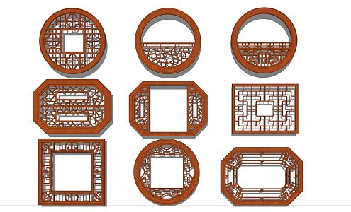 Chinese-style flower-cut window 3d model