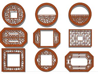 Chinese-style flower-cut window 3d model