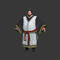 Traditional Robed Male Character With Beard Hat And Red Belt Holding Item