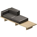 Modern Two Seater Sofa Black and Red Upholstered with Wooden Legs and Extended Seat Design