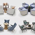Modern Table Chair Set With Blue Gray Beige Upholstered Seats Wooden Legs and Cushions